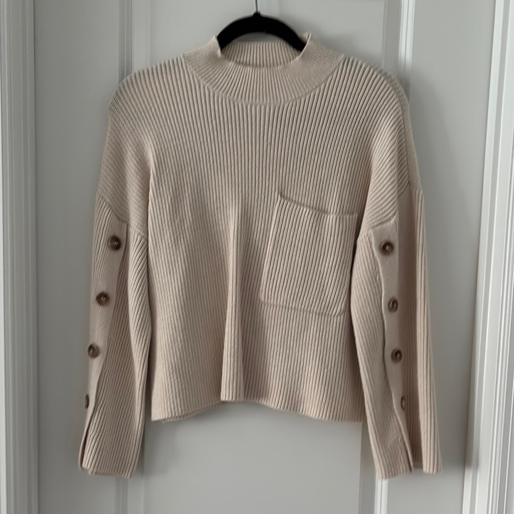 Women's Cream Sweater with Button Detail